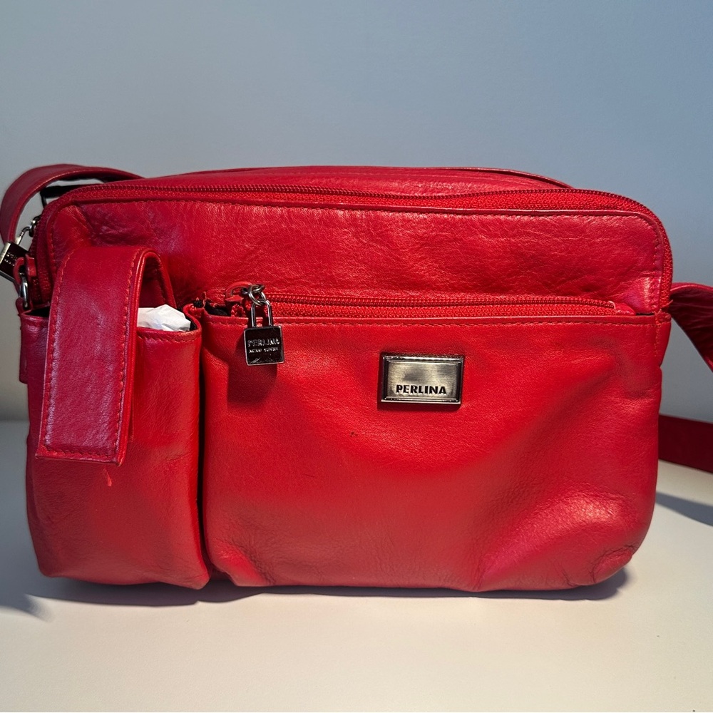 Perlina Red Leather Shoulder Bag